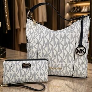 Michael Kors Anita Signature PVC Large Convertible Shoulder Bag and wallet set